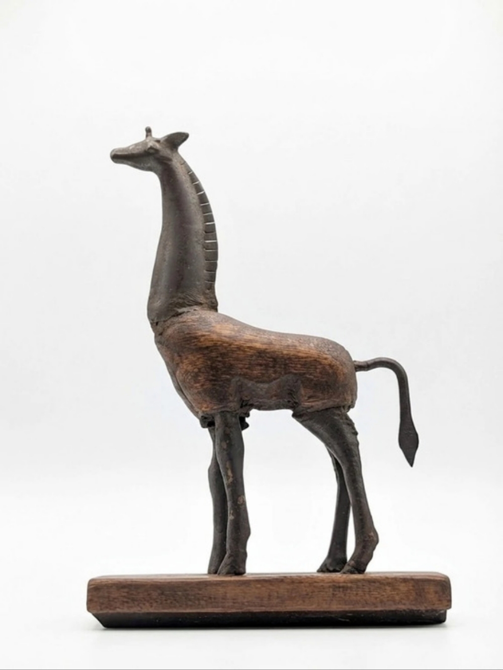 VNTG Mid Century Modern Mixed Media Wood Metal Giraffe Sculpture Figurine 8.5"